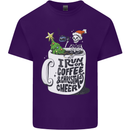 I Run On Coffee and Christmas Cheer Skull Mens Cotton T-Shirt Tee Top Purple