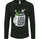 I Run On Coffee and Christmas Cheer Skull Mens Long Sleeve T-Shirt Black