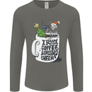 I Run On Coffee and Christmas Cheer Skull Mens Long Sleeve T-Shirt Charcoal