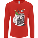 I Run On Coffee and Christmas Cheer Skull Mens Long Sleeve T-Shirt Red