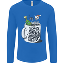 I Run On Coffee and Christmas Cheer Skull Mens Long Sleeve T-Shirt Royal Blue