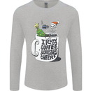 I Run On Coffee and Christmas Cheer Skull Mens Long Sleeve T-Shirt Sports Grey