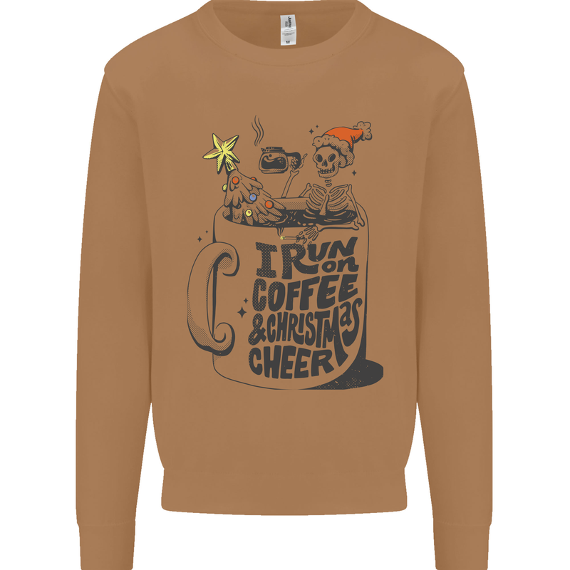 I Run On Coffee and Christmas Cheer Skull Mens Sweatshirt Jumper Caramel Latte