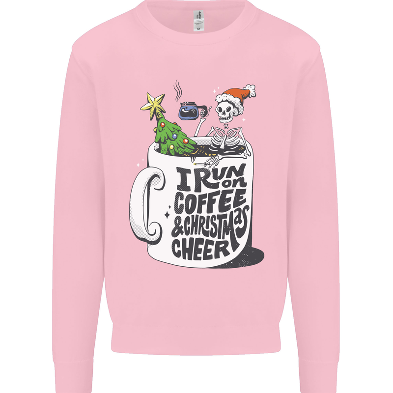 I Run On Coffee and Christmas Cheer Skull Mens Sweatshirt Jumper Light Pink