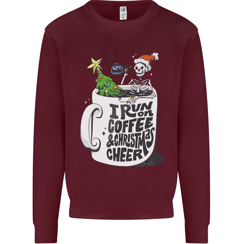 I Run On Coffee and Christmas Cheer Skull Mens Sweatshirt Jumper Maroon