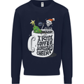 I Run On Coffee and Christmas Cheer Skull Mens Sweatshirt Jumper Navy Blue