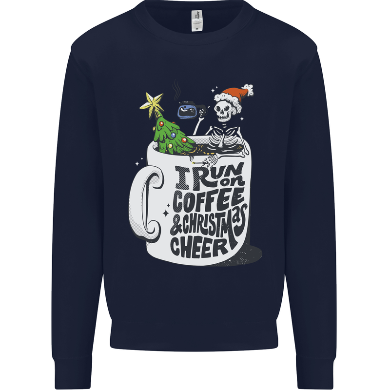 I Run On Coffee and Christmas Cheer Skull Mens Sweatshirt Jumper Navy Blue