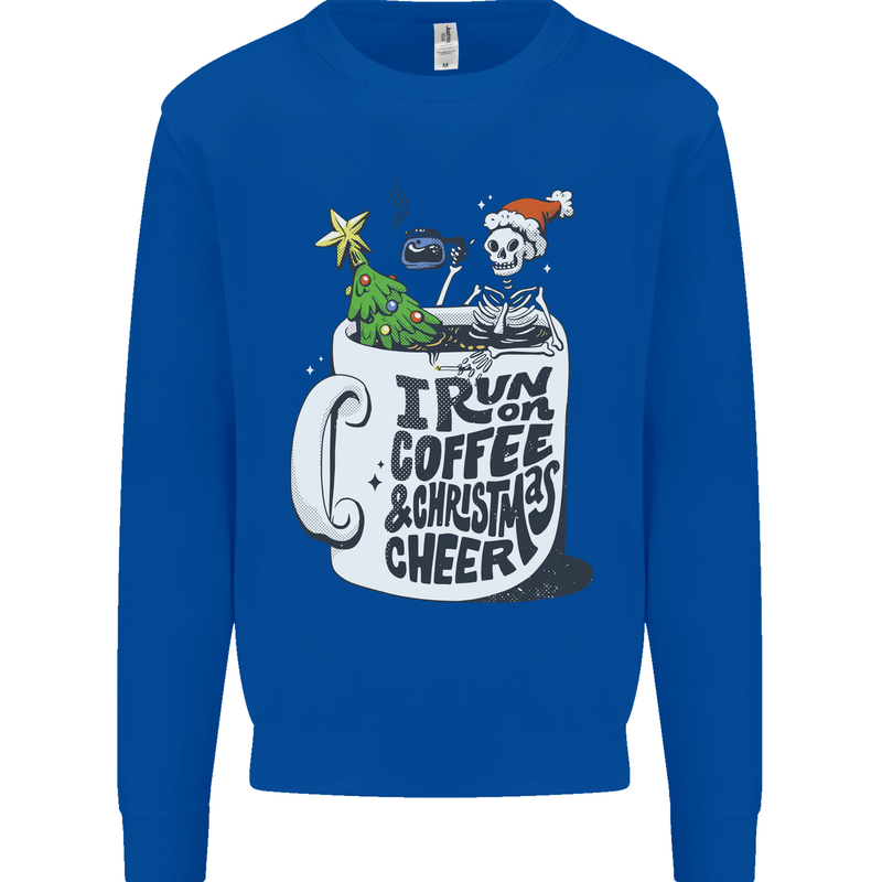 I Run On Coffee and Christmas Cheer Skull Mens Sweatshirt Jumper Royal Blue