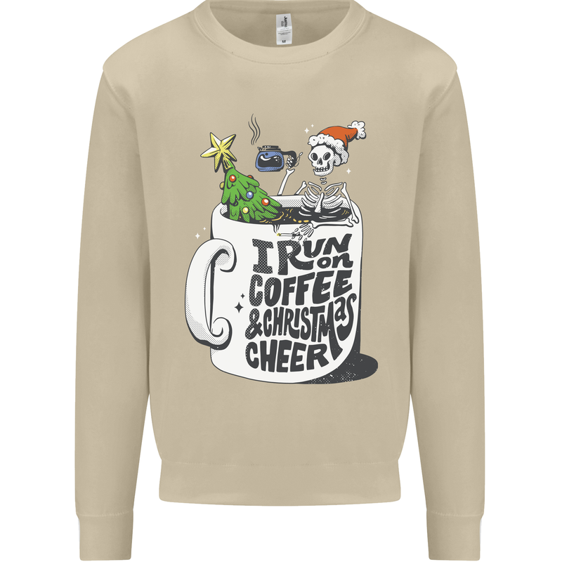 I Run On Coffee and Christmas Cheer Skull Mens Sweatshirt Jumper Sand