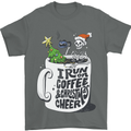 I Run On Coffee and Christmas Cheer Skull Mens T-Shirt Cotton Gildan Charcoal