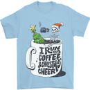 I Run On Coffee and Christmas Cheer Skull Mens T-Shirt Cotton Gildan Light Blue