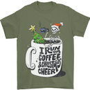 I Run On Coffee and Christmas Cheer Skull Mens T-Shirt Cotton Gildan Military Green