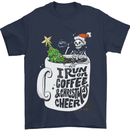 I Run On Coffee and Christmas Cheer Skull Mens T-Shirt Cotton Gildan Navy Blue
