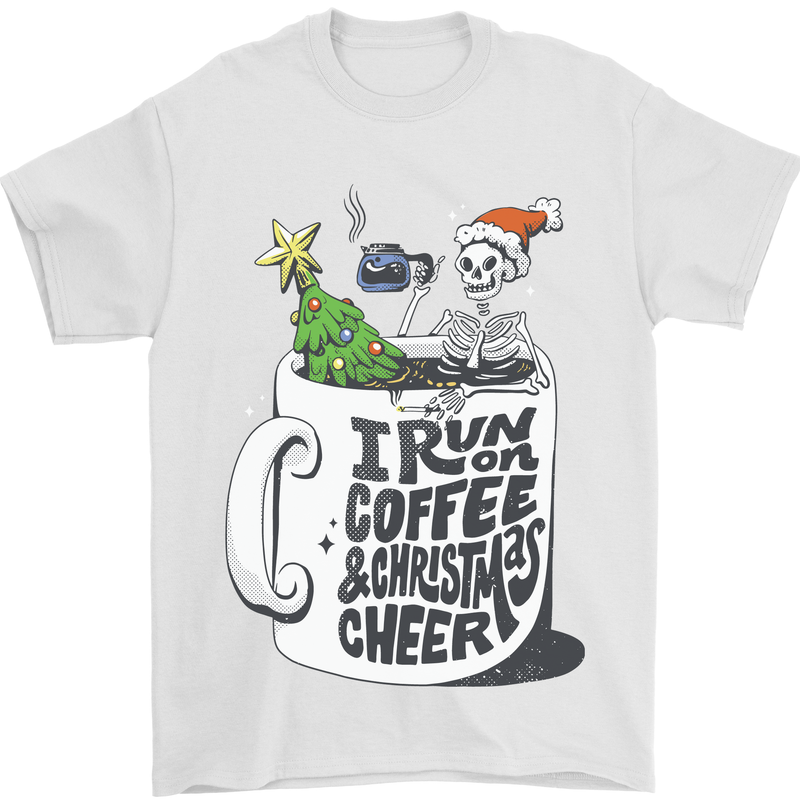I Run On Coffee and Christmas Cheer Skull Mens T-Shirt Cotton Gildan White