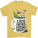 I Run On Coffee and Christmas Cheer Skull Mens T-Shirt Cotton Gildan Yellow