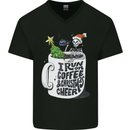 I Run On Coffee and Christmas Cheer Skull Mens V-Neck Cotton T-Shirt Black