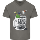 I Run On Coffee and Christmas Cheer Skull Mens V-Neck Cotton T-Shirt Charcoal