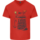I Run On Coffee and Christmas Cheer Skull Mens V-Neck Cotton T-Shirt Red