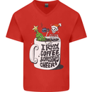 I Run On Coffee and Christmas Cheer Skull Mens V-Neck Cotton T-Shirt Red