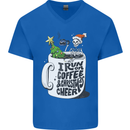 I Run On Coffee and Christmas Cheer Skull Mens V-Neck Cotton T-Shirt Royal Blue