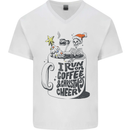 I Run On Coffee and Christmas Cheer Skull Mens V-Neck Cotton T-Shirt White
