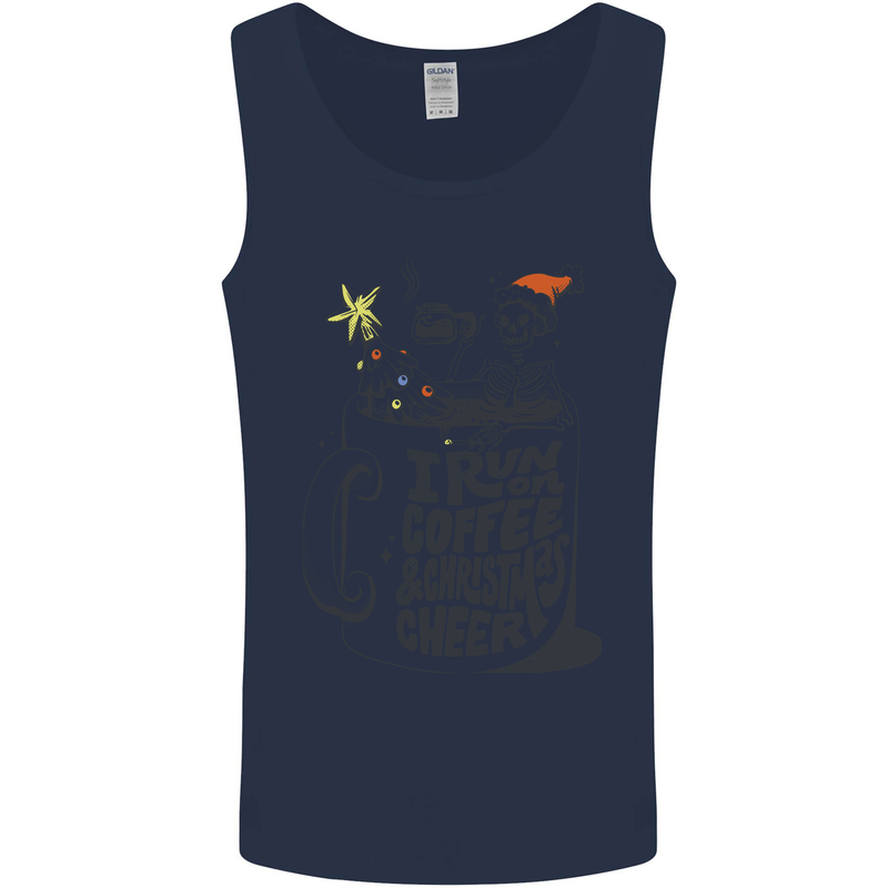 I Run On Coffee and Christmas Cheer Skull Mens Vest Tank Top Navy Blue