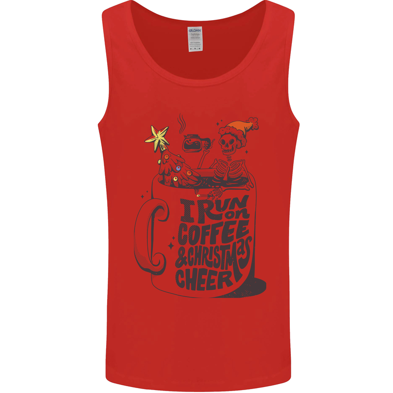 I Run On Coffee and Christmas Cheer Skull Mens Vest Tank Top Red