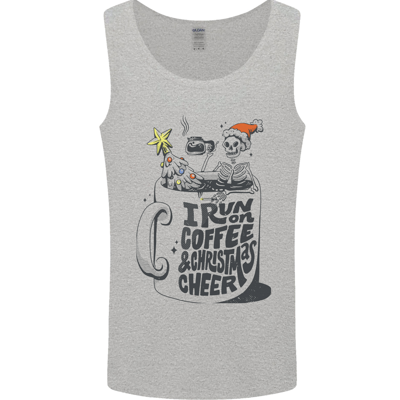 I Run On Coffee and Christmas Cheer Skull Mens Vest Tank Top Sports Grey