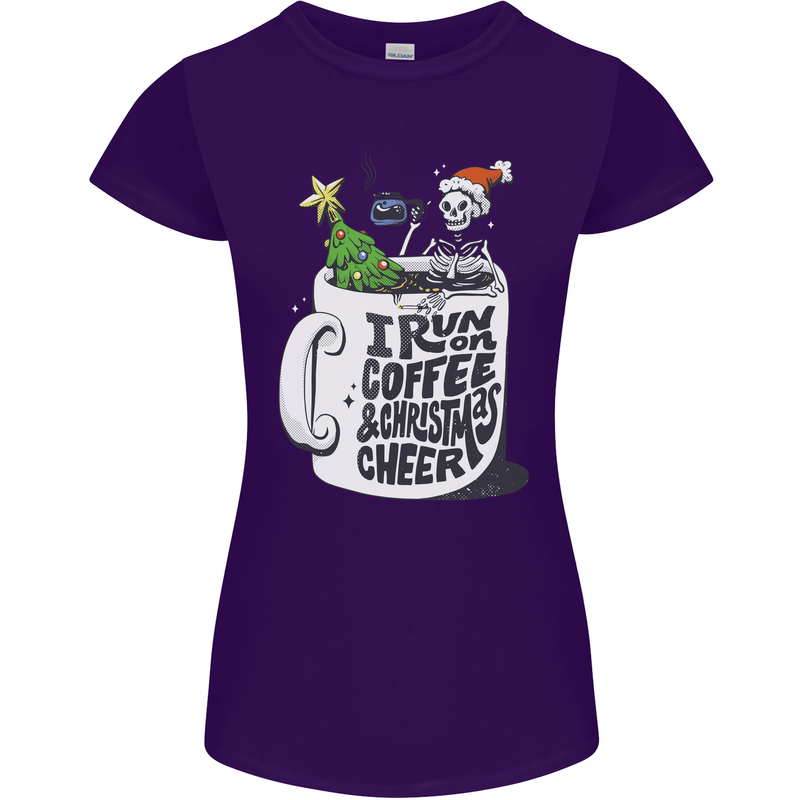 I Run On Coffee and Christmas Cheer Skull Womens Petite Cut T-Shirt Purple