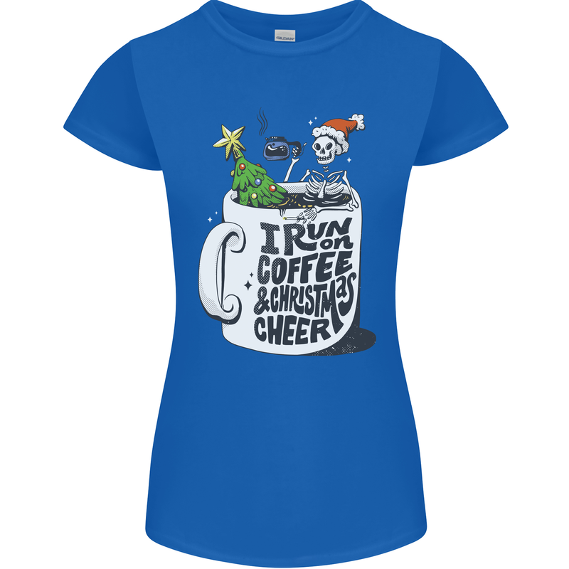 I Run On Coffee and Christmas Cheer Skull Womens Petite Cut T-Shirt Royal Blue