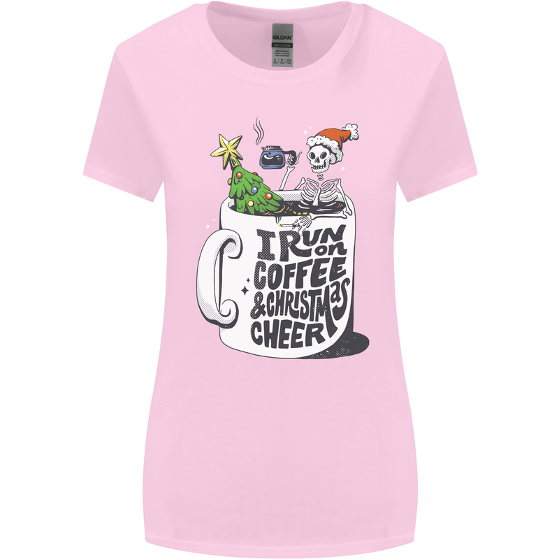 I Run On Coffee and Christmas Cheer Skull Womens Wider Cut T-Shirt Light Pink