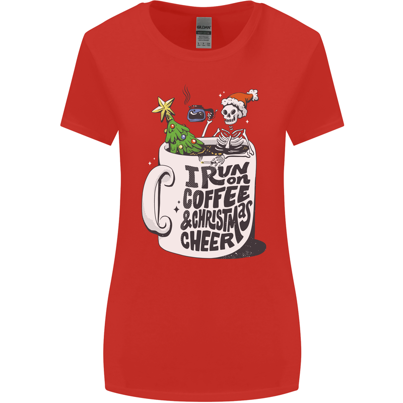 I Run On Coffee and Christmas Cheer Skull Womens Wider Cut T-Shirt Red