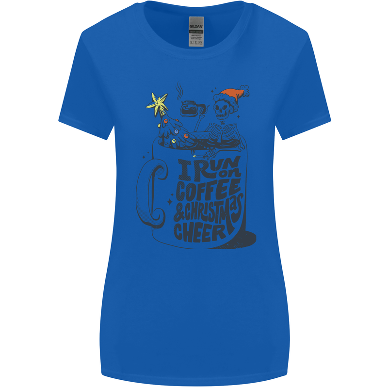 I Run On Coffee and Christmas Cheer Skull Womens Wider Cut T-Shirt Royal Blue