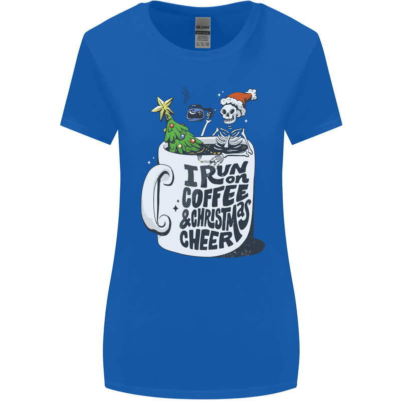 I Run On Coffee and Christmas Cheer Skull Womens Wider Cut T-Shirt Royal Blue