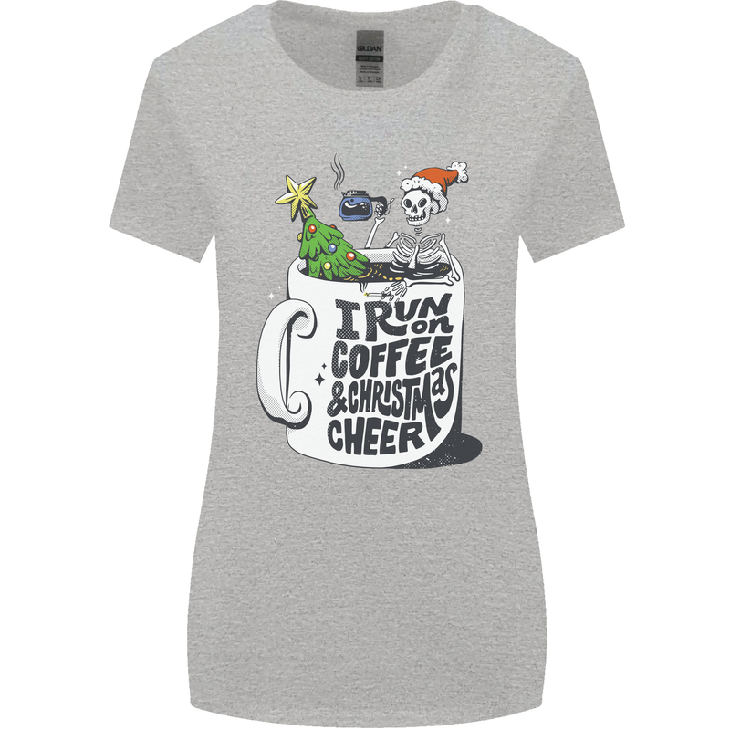 I Run On Coffee and Christmas Cheer Skull Womens Wider Cut T-Shirt Sports Grey