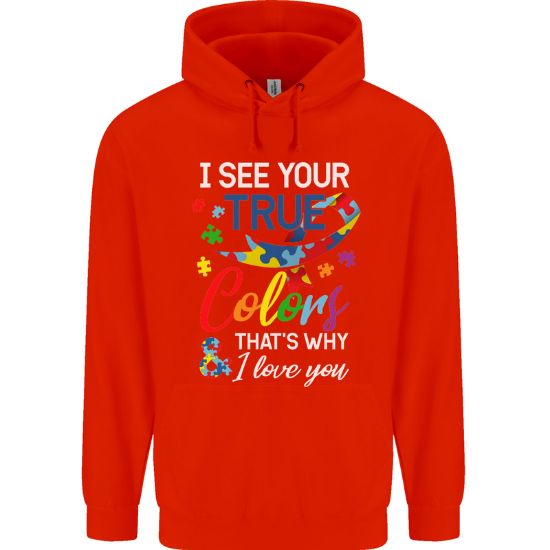 I See Your True Colours Autism Autistic Childrens Kids Hoodie Bright Red