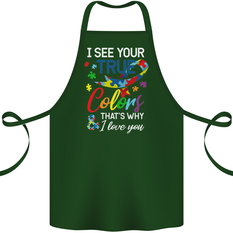 I See Your True Colours Autism Autistic Cotton Apron 100% Organic Forest Green
