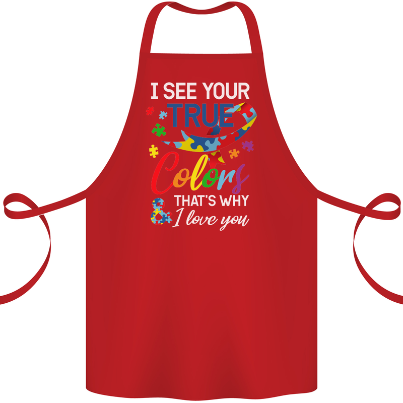 I See Your True Colours Autism Autistic Cotton Apron 100% Organic Red