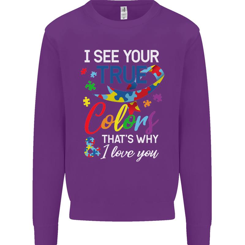 I See Your True Colours Autism Autistic Kids Sweatshirt Jumper Purple