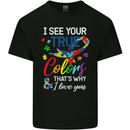 I See Your True Colours Autism Autistic Mens Cotton T-Shirt Tee Top Black