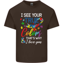 I See Your True Colours Autism Autistic Mens Cotton T-Shirt Tee Top Dark Chocolate