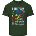 I See Your True Colours Autism Autistic Mens Cotton T-Shirt Tee Top Forest Green