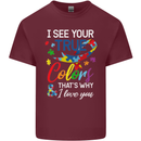 I See Your True Colours Autism Autistic Mens Cotton T-Shirt Tee Top Maroon