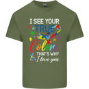 I See Your True Colours Autism Autistic Mens Cotton T-Shirt Tee Top Military Green