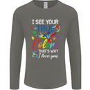 I See Your True Colours Autism Autistic Mens Long Sleeve T-Shirt Charcoal