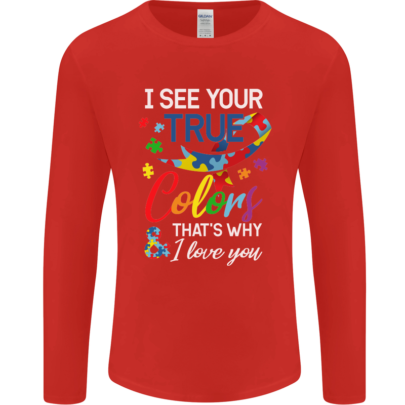 I See Your True Colours Autism Autistic Mens Long Sleeve T-Shirt Red
