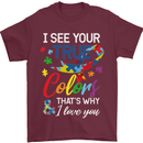 I See Your True Colours Autism Autistic Mens T-Shirt Cotton Gildan Maroon