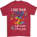 I See Your True Colours Autism Autistic Mens T-Shirt Cotton Gildan Red