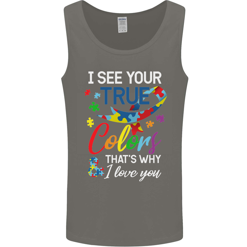 I See Your True Colours Autism Autistic Mens Vest Tank Top Charcoal