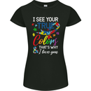 I See Your True Colours Autism Autistic Womens Petite Cut T-Shirt Black